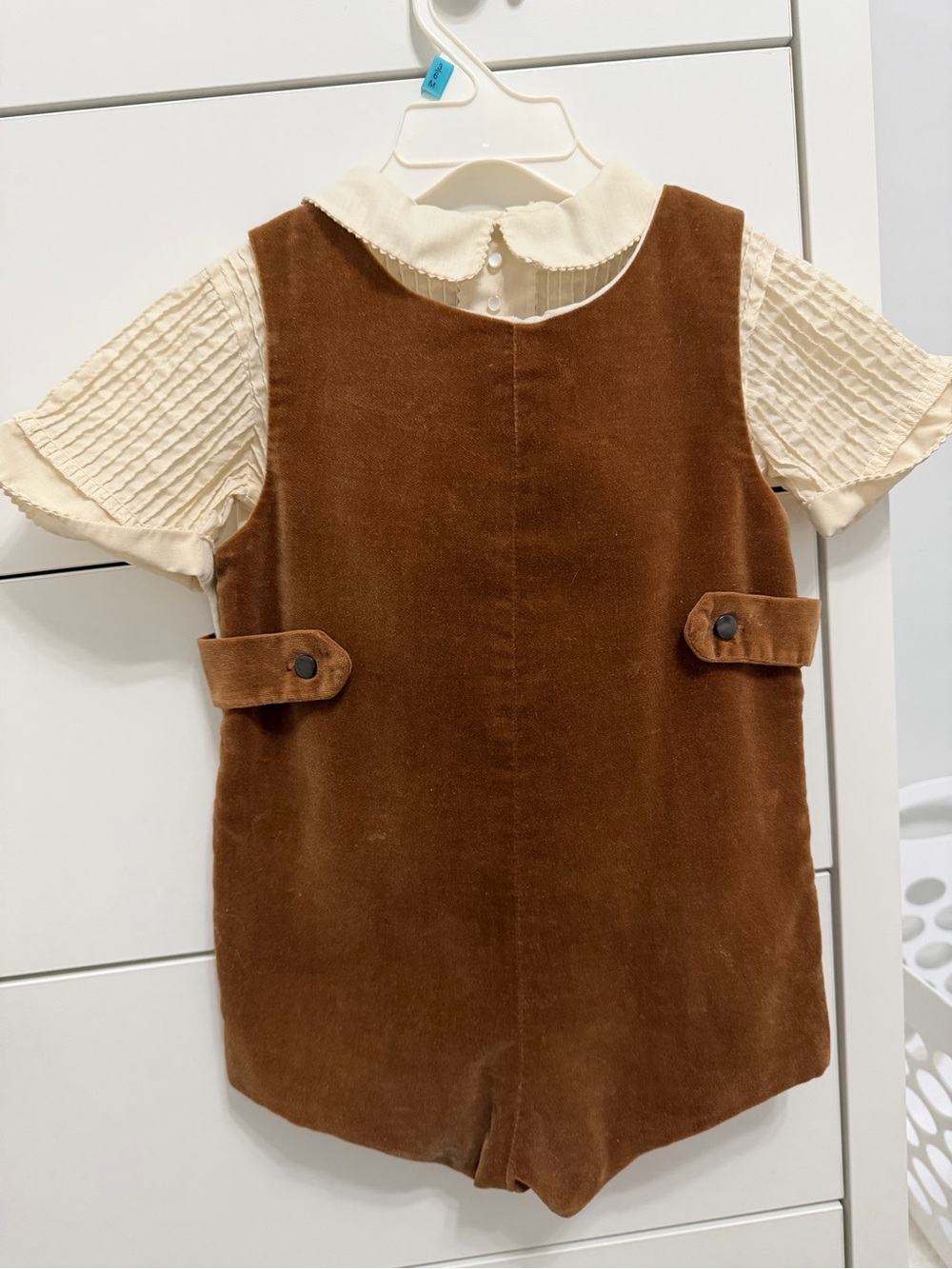 Vintage Bonwit Teller Baby Boy Brown Velvet Romper Shirt 2PC Set